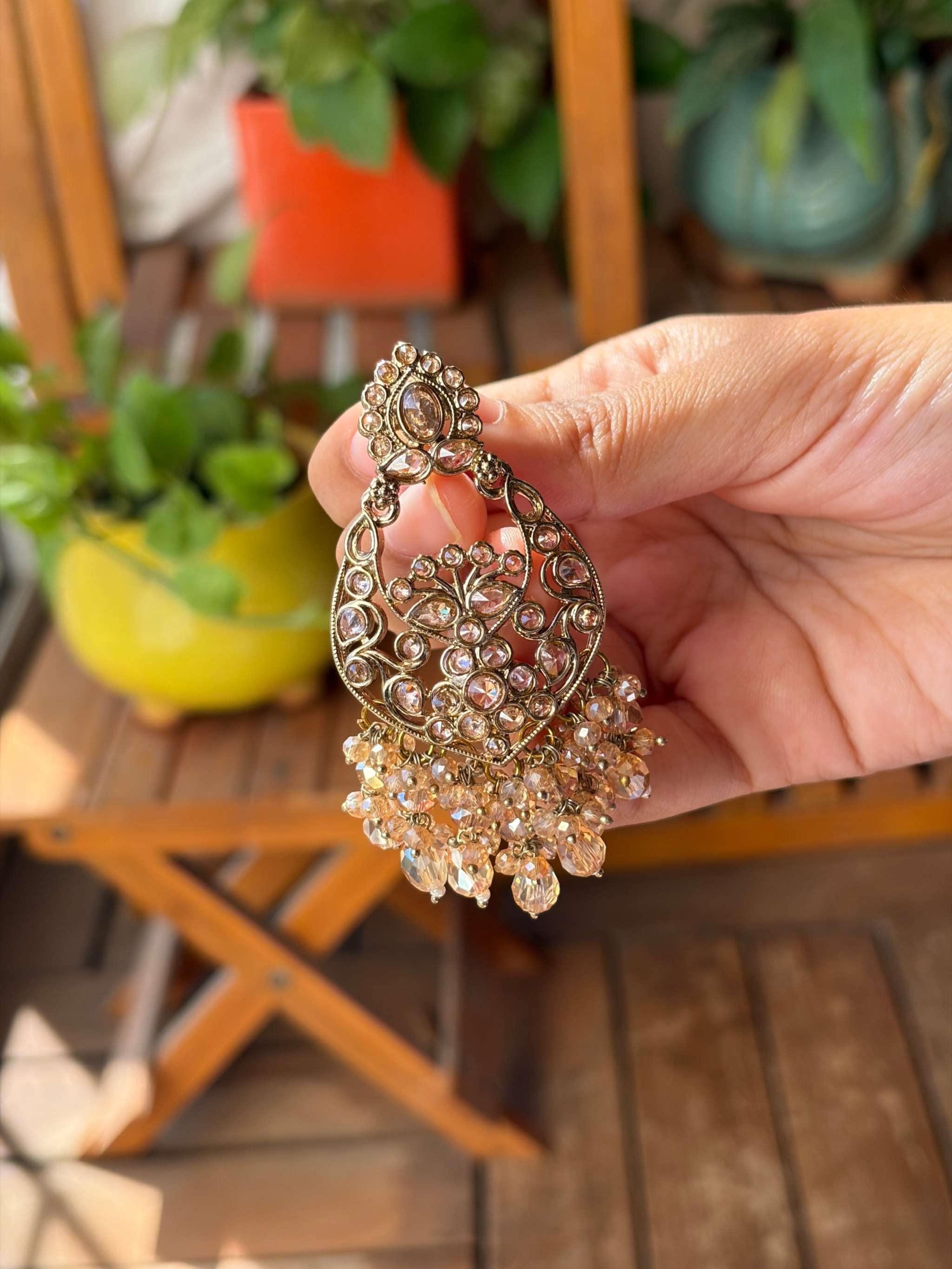 Dhoop Lehar Boondein Jhumke traditional gold-tone pearl drop earrings with intricate design and festive charm