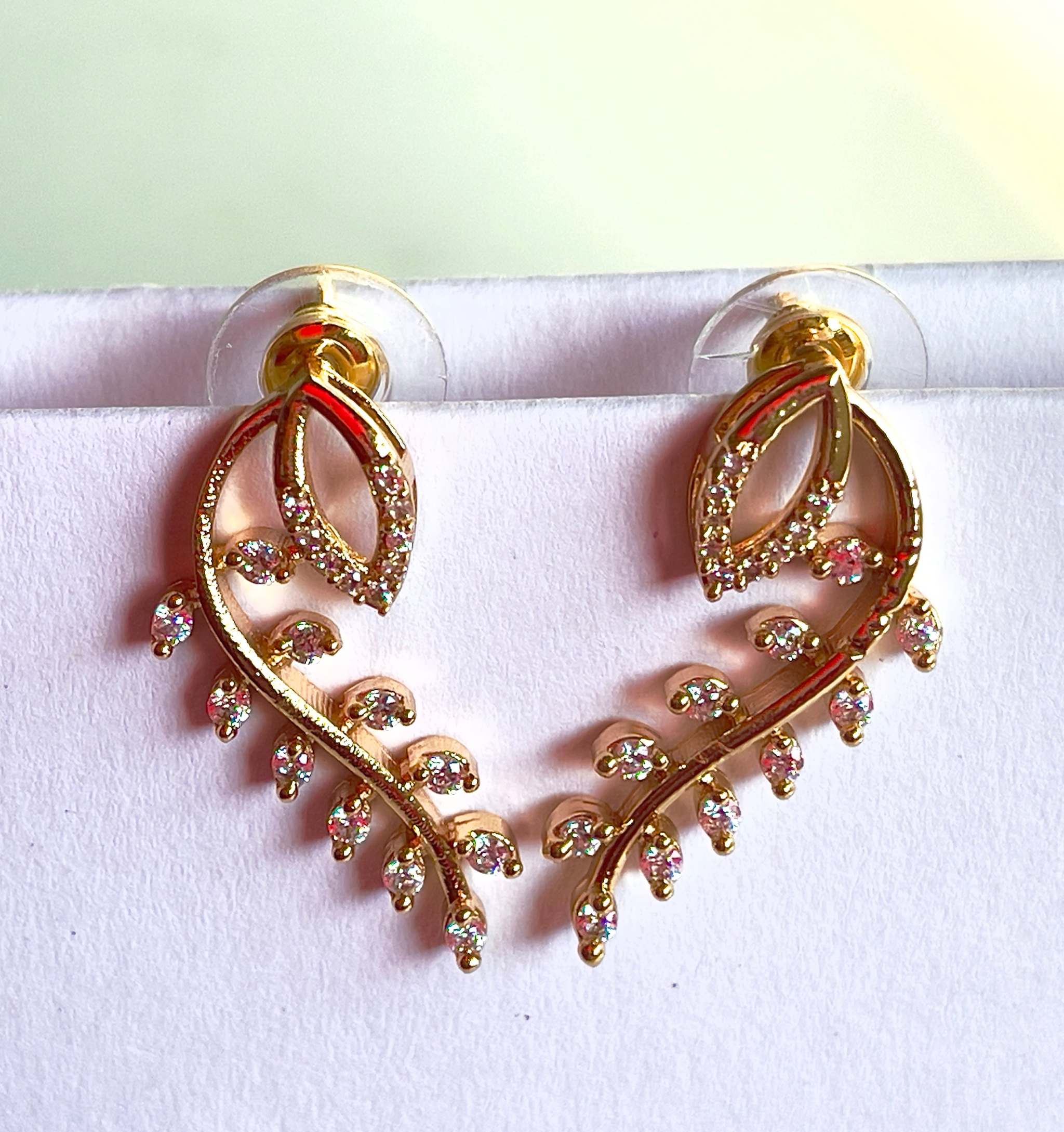 Everglow Willow Necklace Set gold leaf-inspired earrings with sparkling crystals