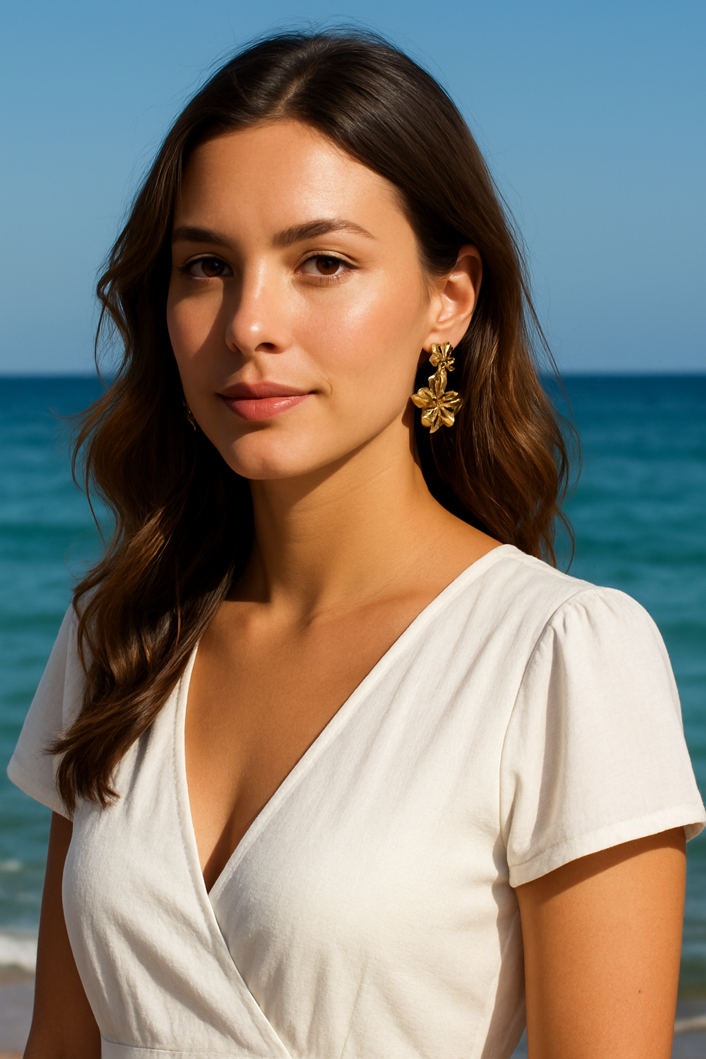 Rose Gold Floral Dangling Earrings with Twin Design - detail view showing craftsmanship
