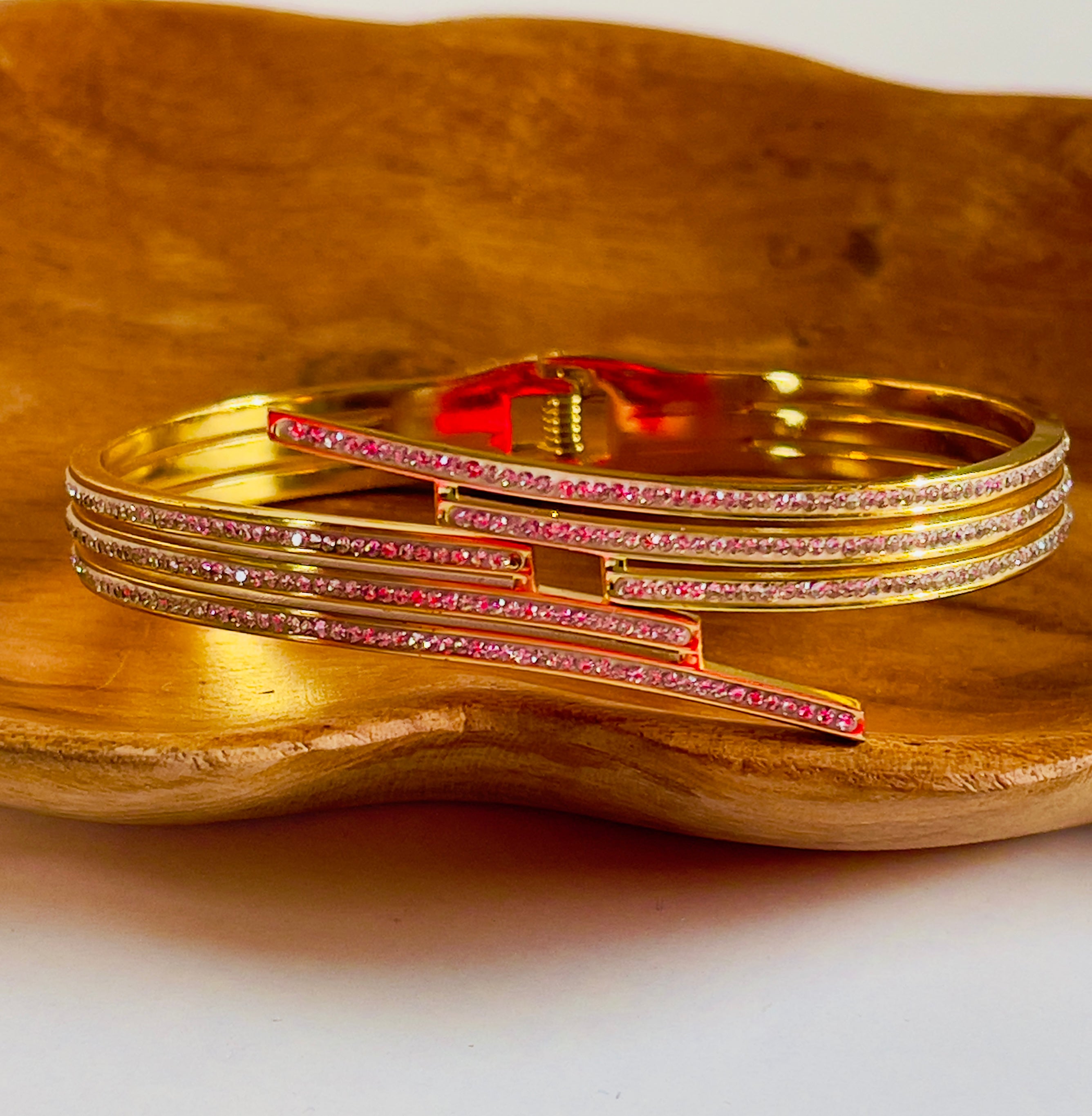 Sleek Triple Lines Gold Bracelet - detail view showing craftsmanship