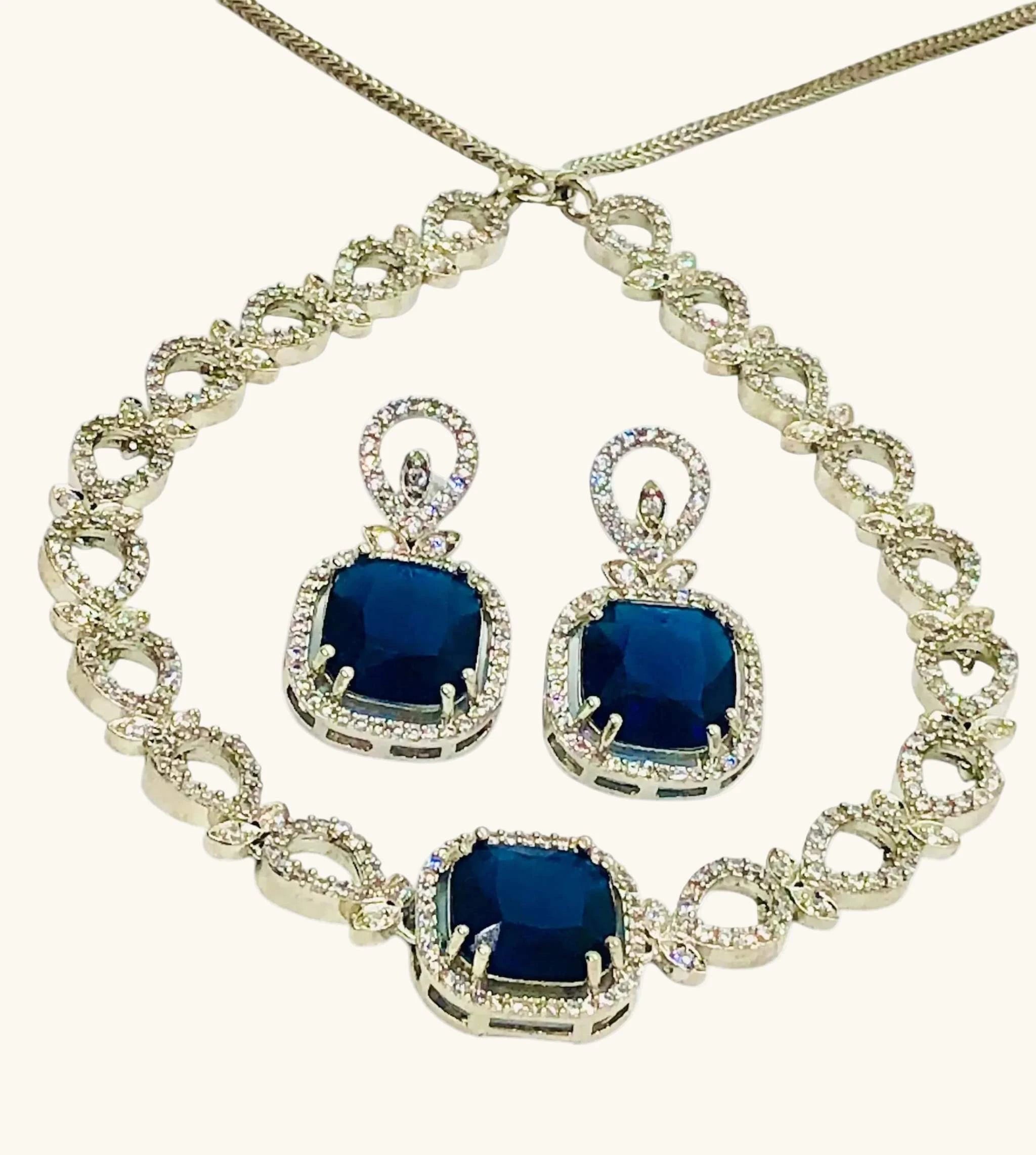 Honeycomb Jewelry Set with sapphire blue crystals necklace and earrings elegant design