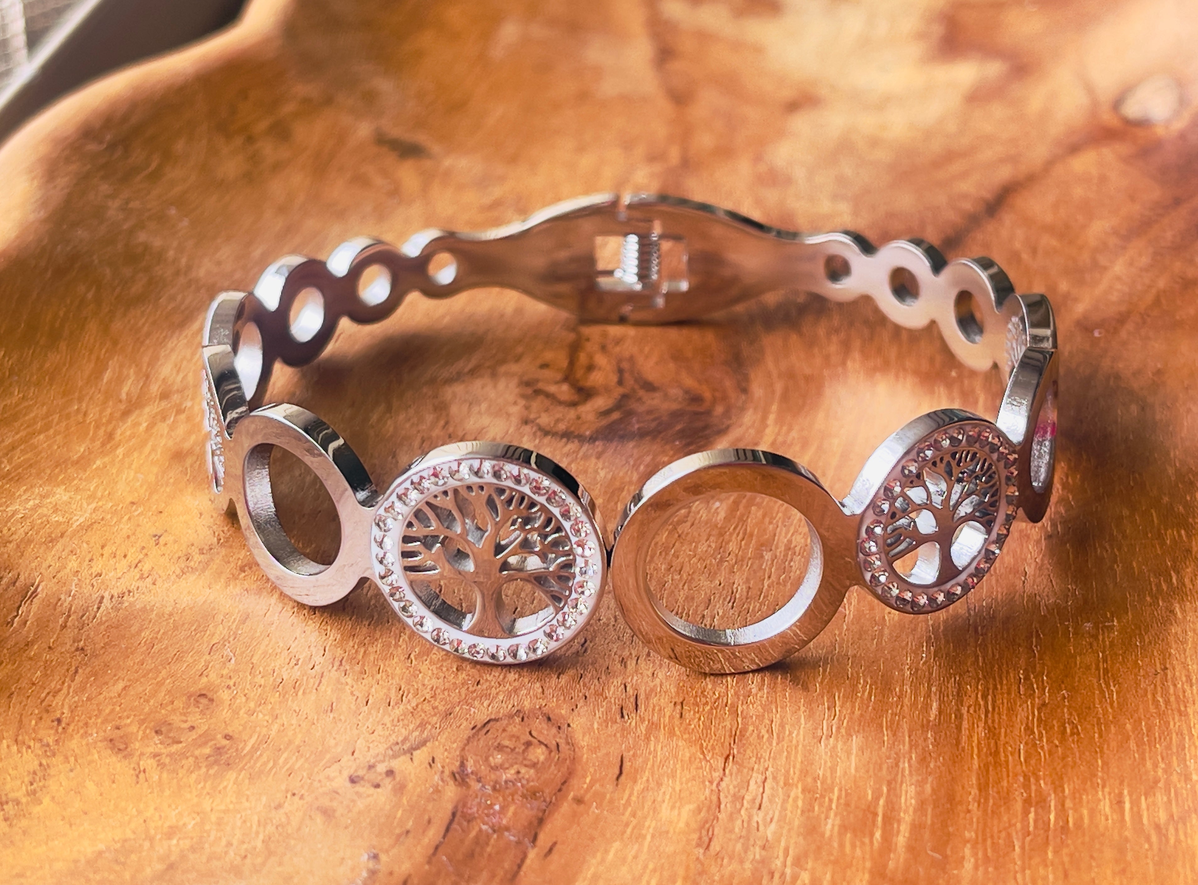 Playful Silver Circles Bracelet - front view, handcrafted jewelry by Maisha Jewels