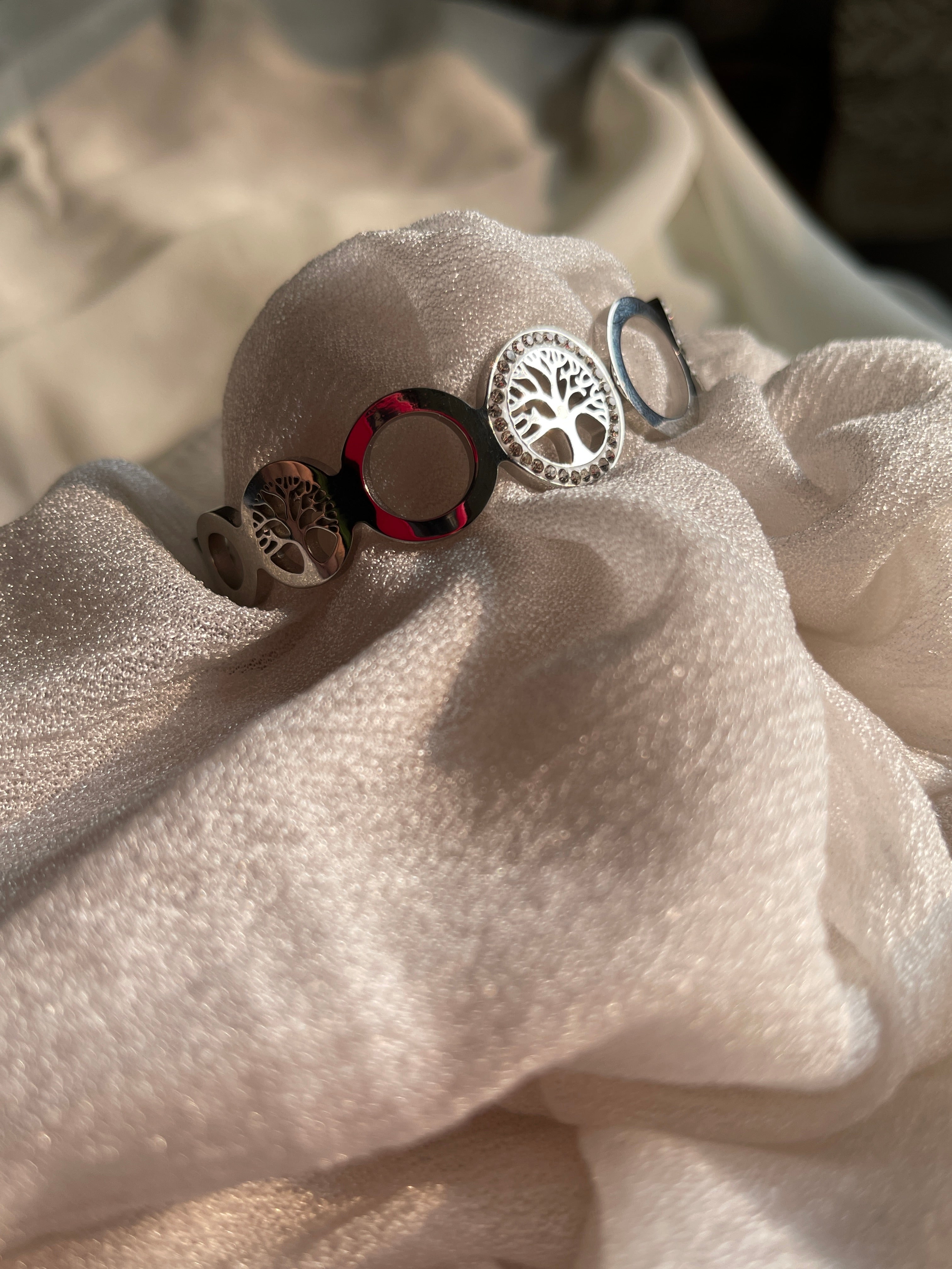 Playful Silver Circles Bracelet - detail view showing craftsmanship