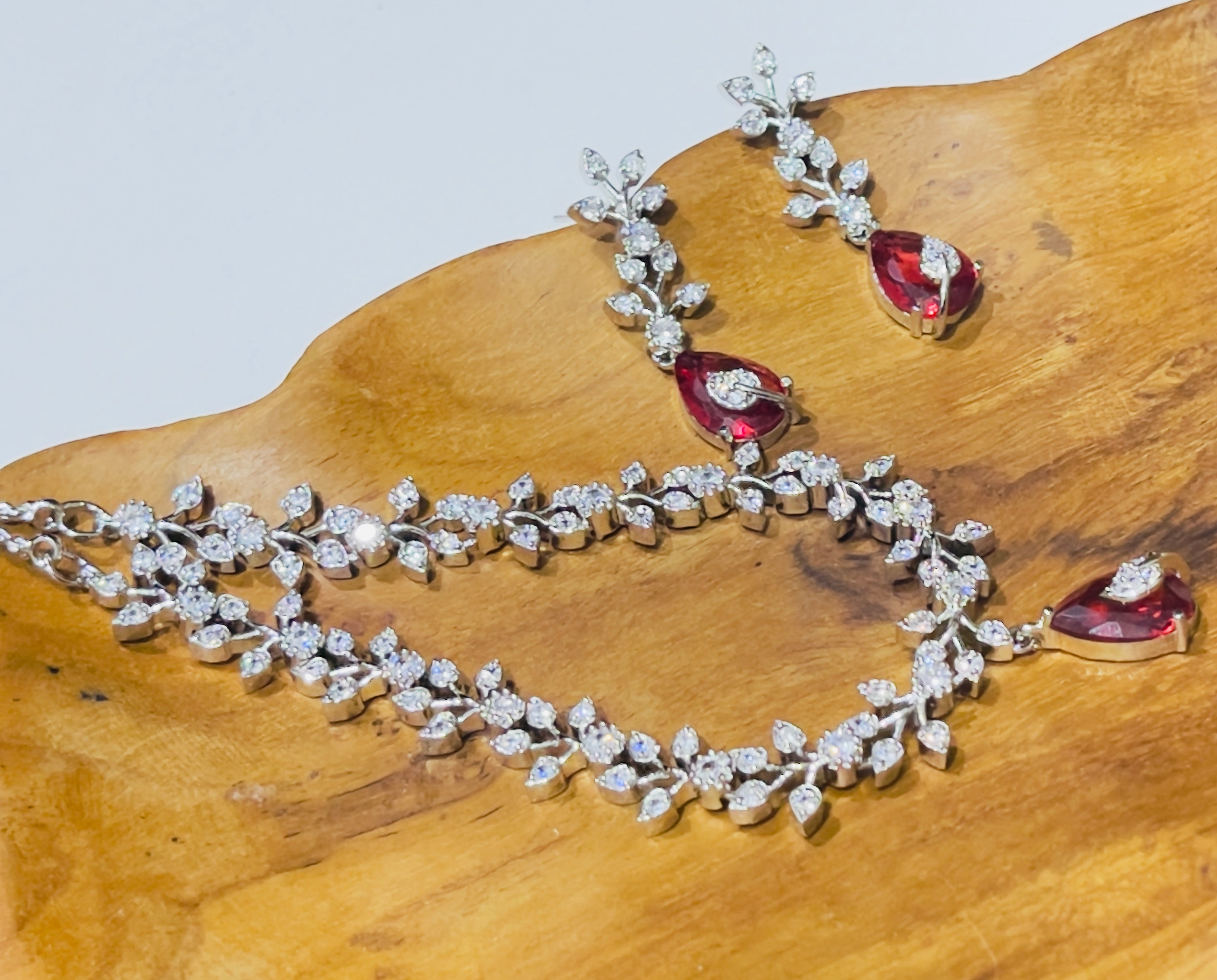 Red Bloom Amora Necklace Set - front view, handcrafted jewelry by Maisha Jewels