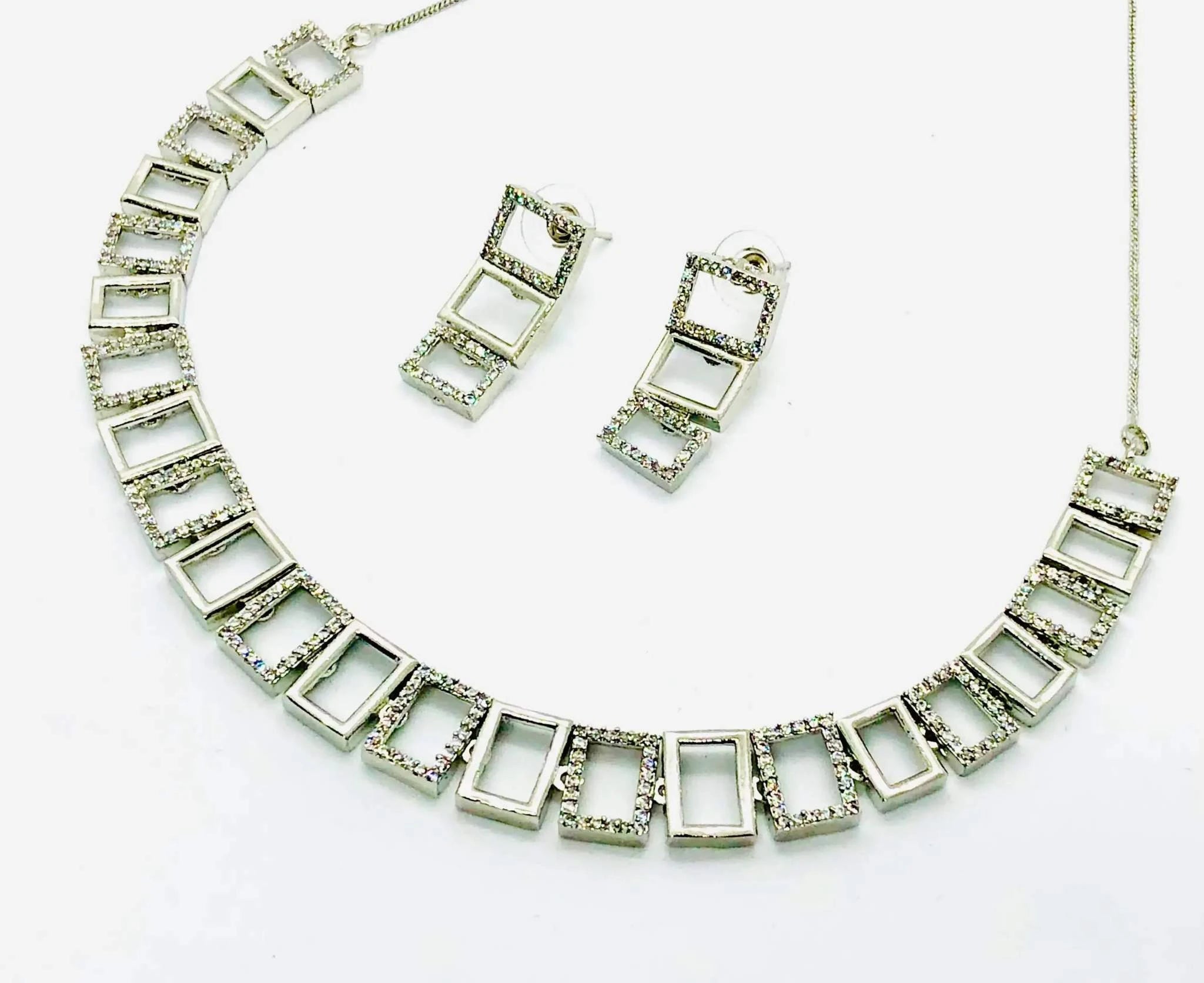 Silver Crystal Set - front view, handcrafted jewelry by Maisha Jewels