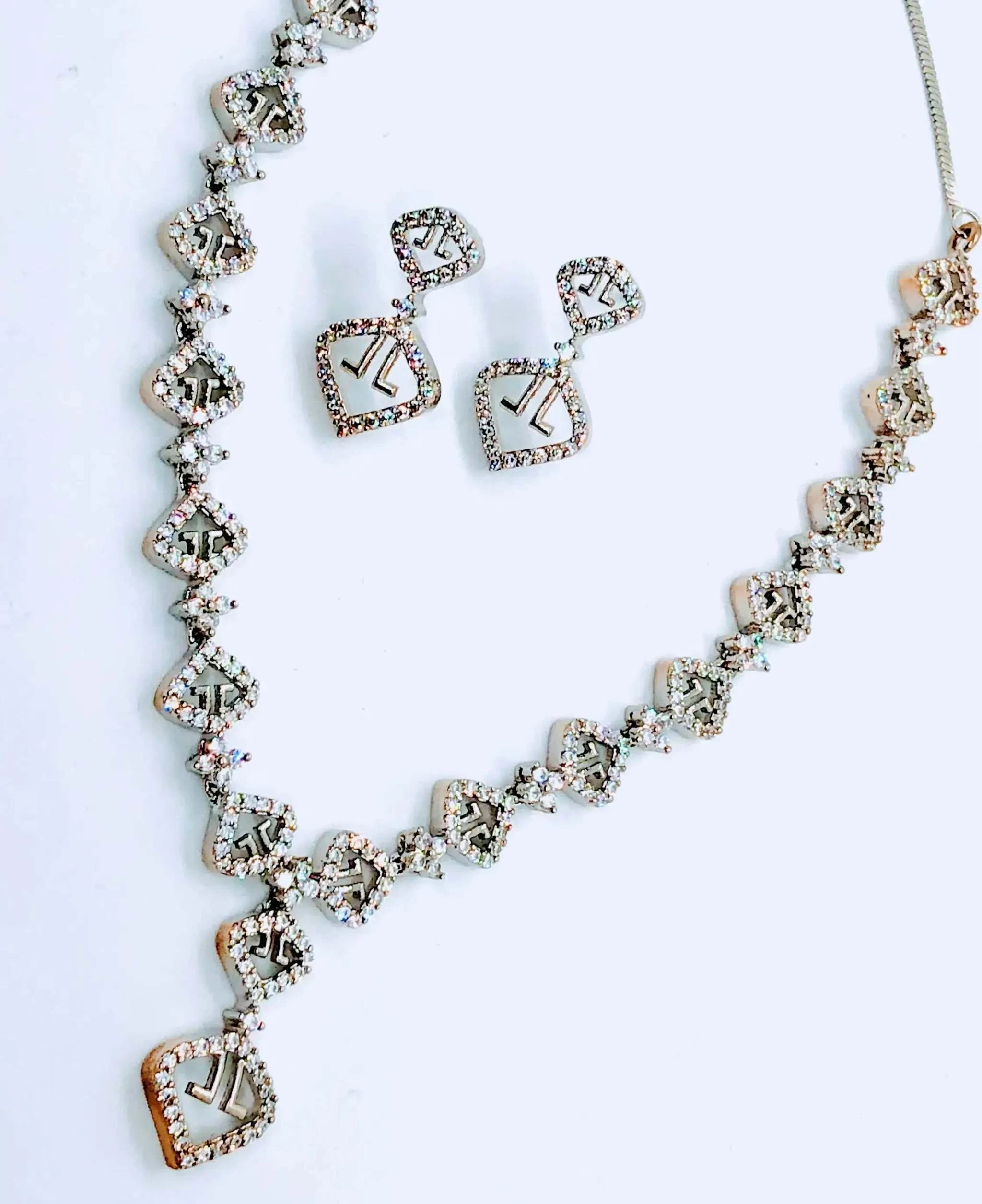 Elegant white zircon necklace set with sparkling AD stones, perfect for weddings and special occasions