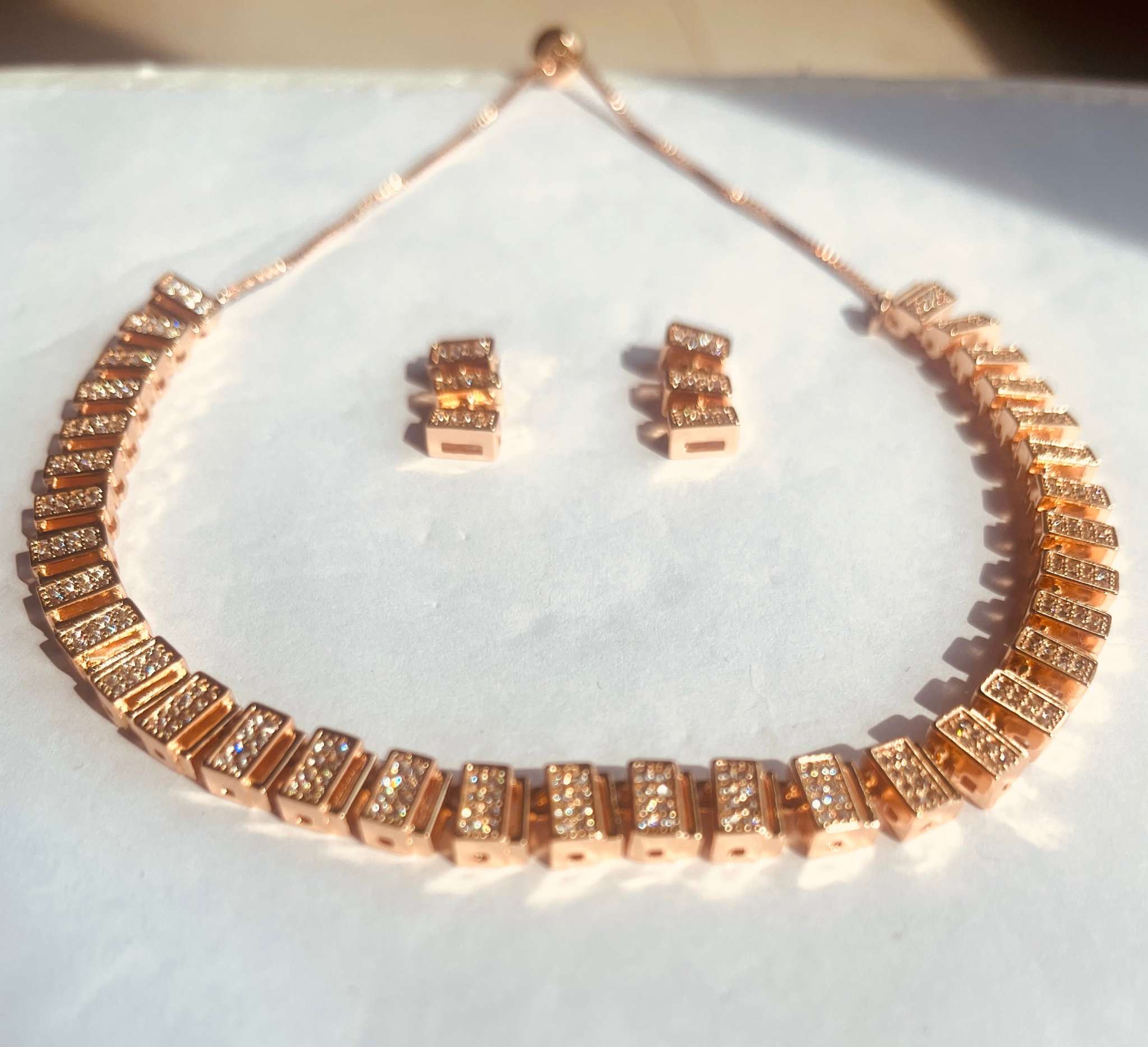 Classic rose gold zircon necklace and matching earrings set classic necklace set