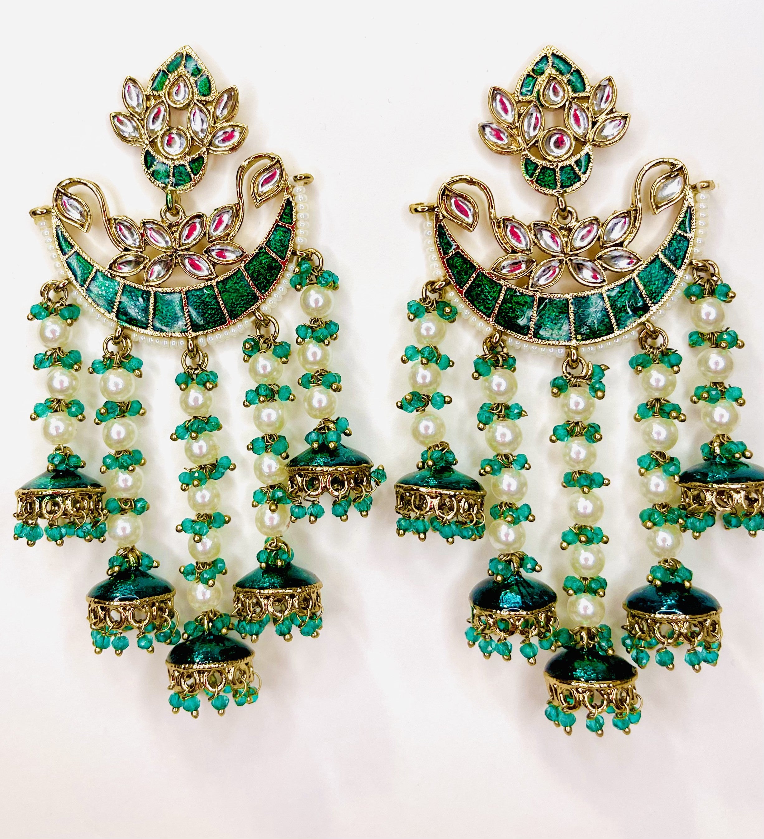 Moti Barish Sabz Jhumki - handcrafted jhumka earrings
