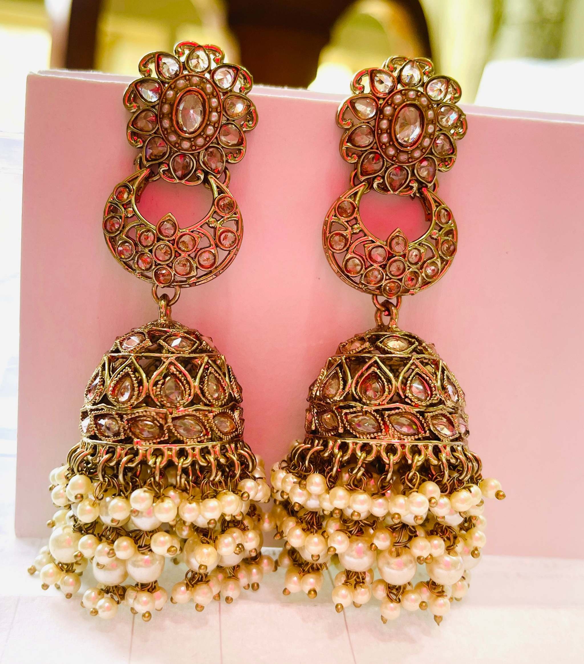 Moti Jhilmil Jhumke pearl and gold traditional jhumka earrings with intricate design and festive sparkle