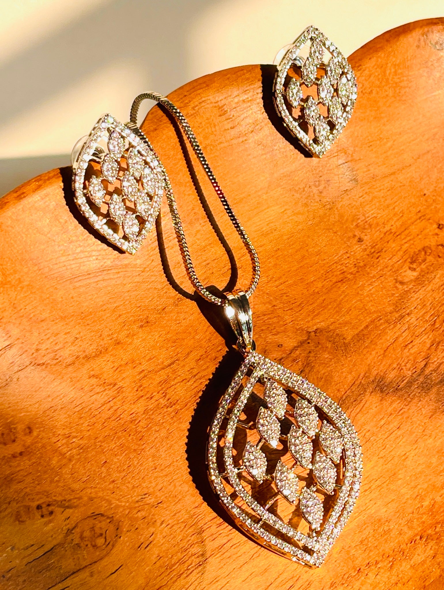 Luminous Leaves - front view, handcrafted jewelry by Maisha Jewels