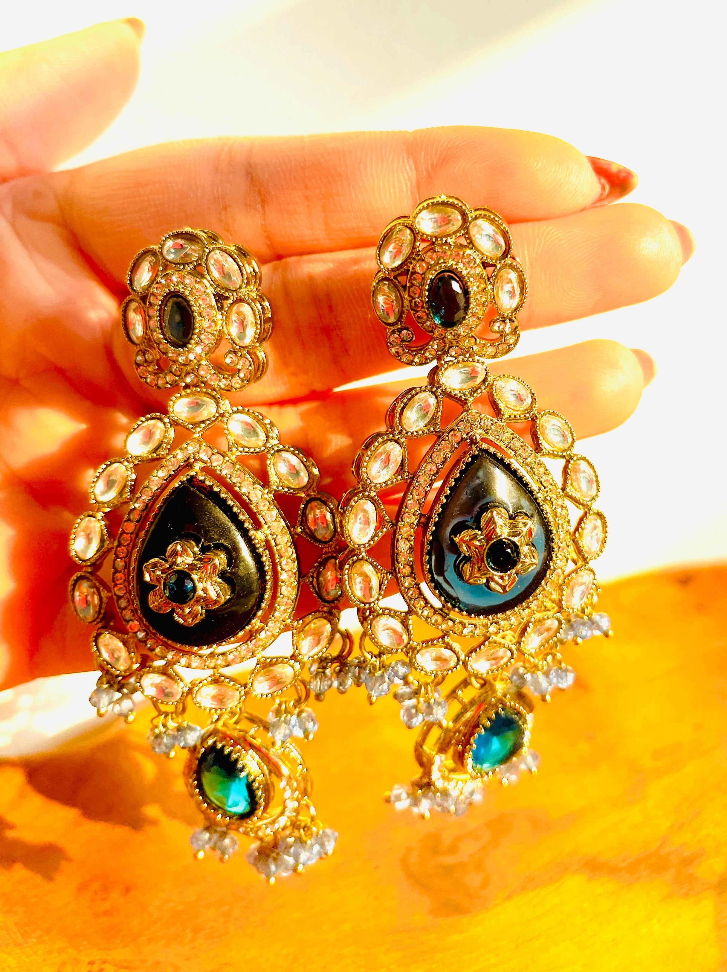 Neele Polki Earrings - front view, handcrafted jewelry by Maisha Jewels