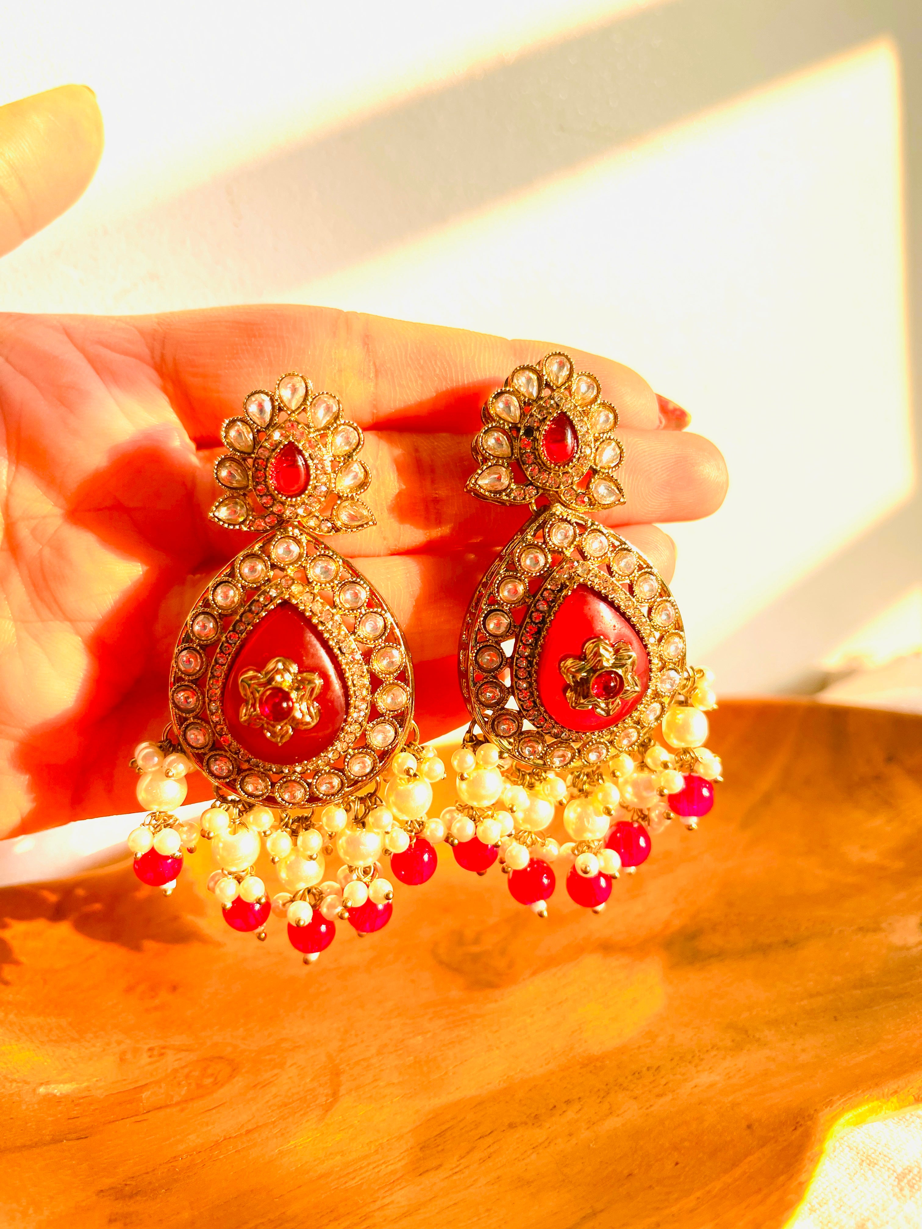 Rani Polki Earrings - front view, handcrafted jewelry by Maisha Jewels