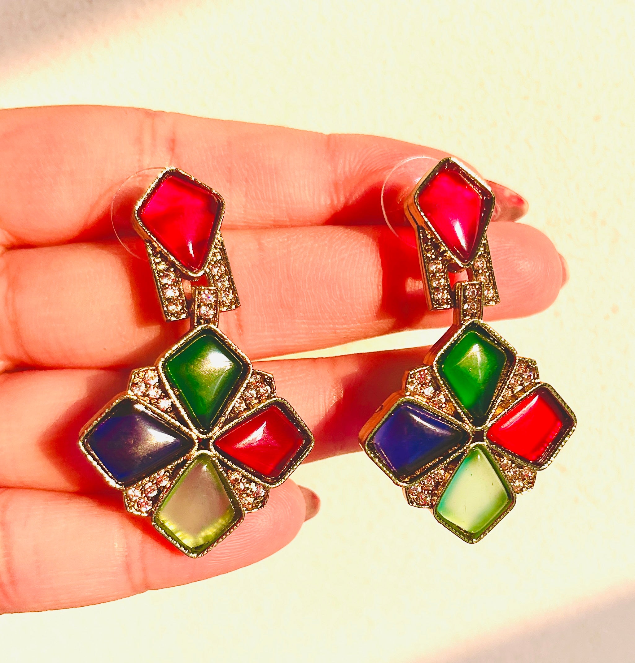 Vibrant Rangoli Danglers - detail view showing craftsmanship