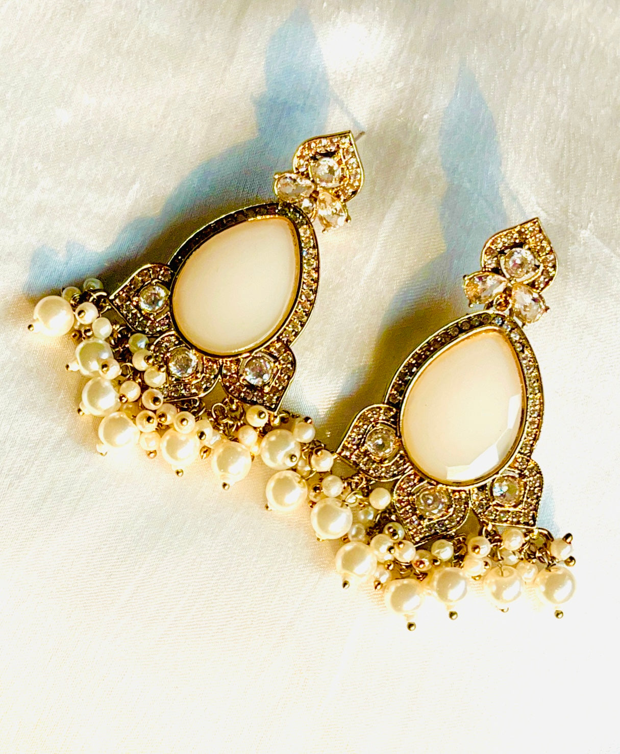 Chandni Moti Jhumke - front view, handcrafted jewelry by Maisha Jewels