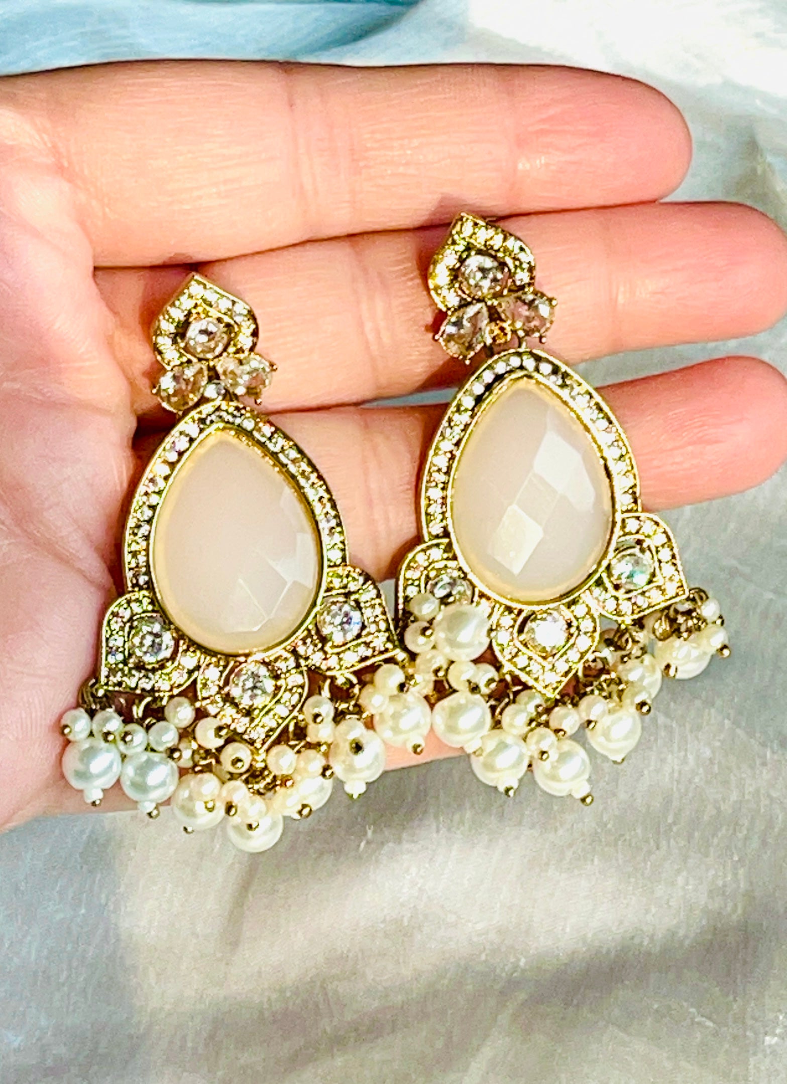 Chandni Moti Jhumke - detail view showing craftsmanship