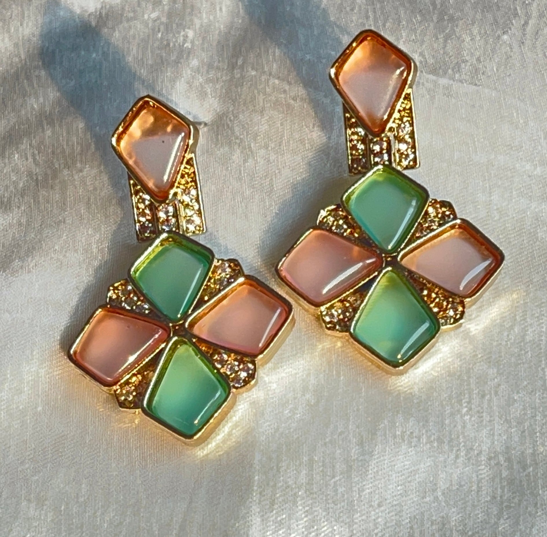 Pastel Minty Danglers - front view, handcrafted jewelry by Maisha Jewels