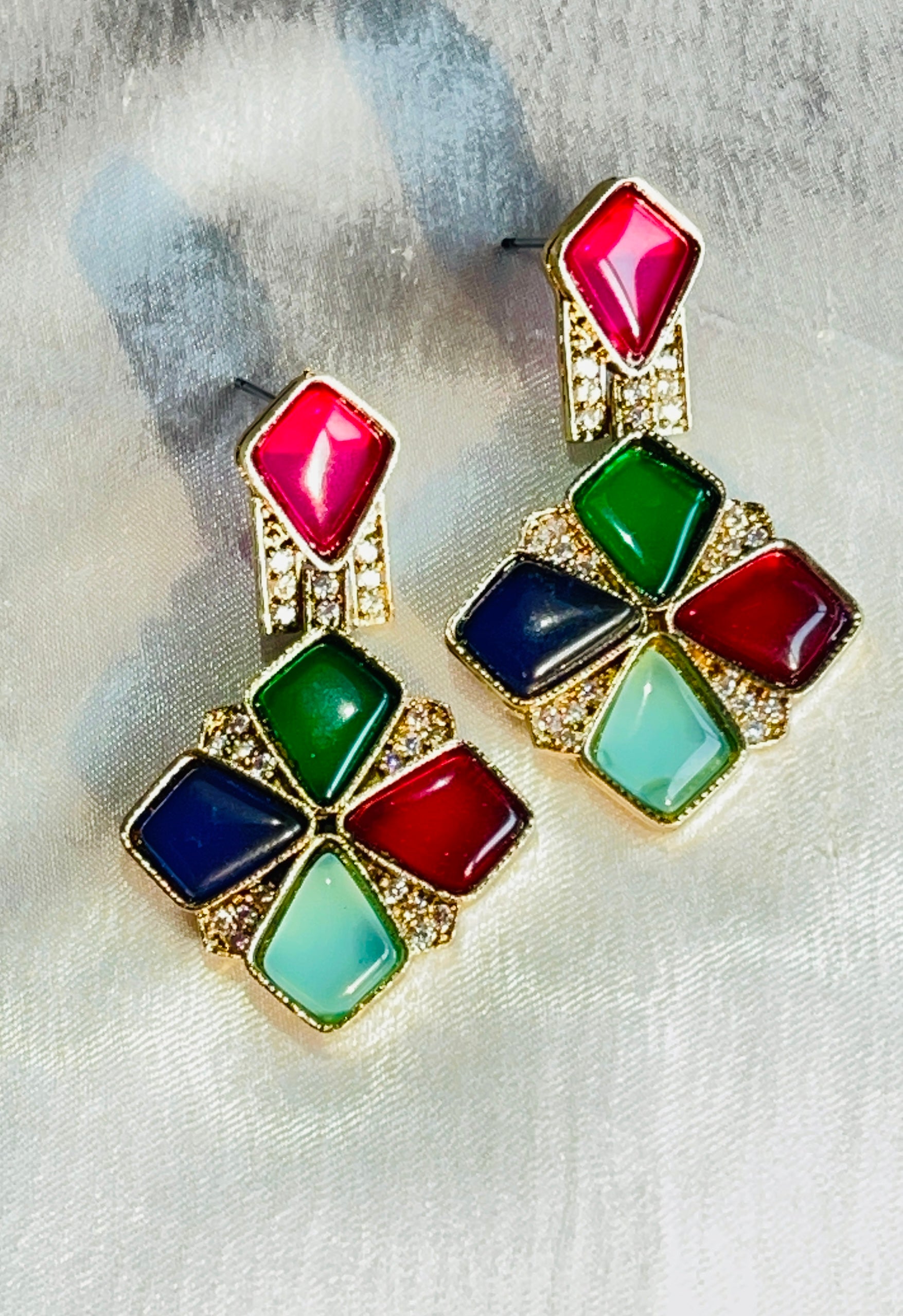 Vibrant Rangoli Danglers - front view, handcrafted jewelry by Maisha Jewels