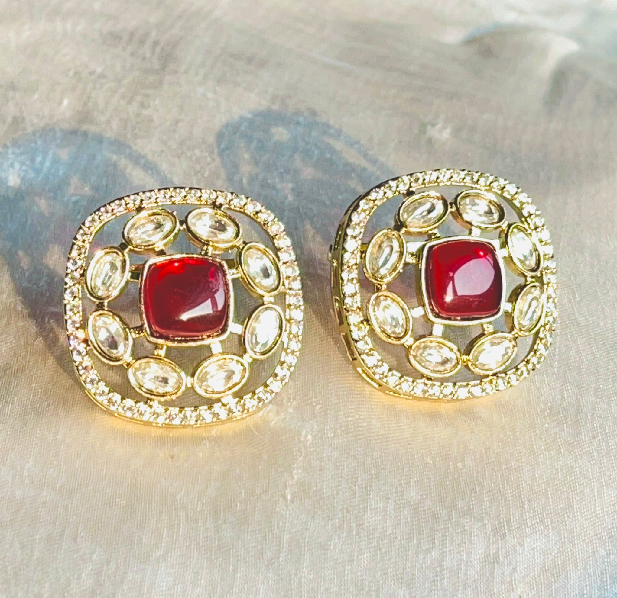 Ruby Polki Studs - detail view showing craftsmanship