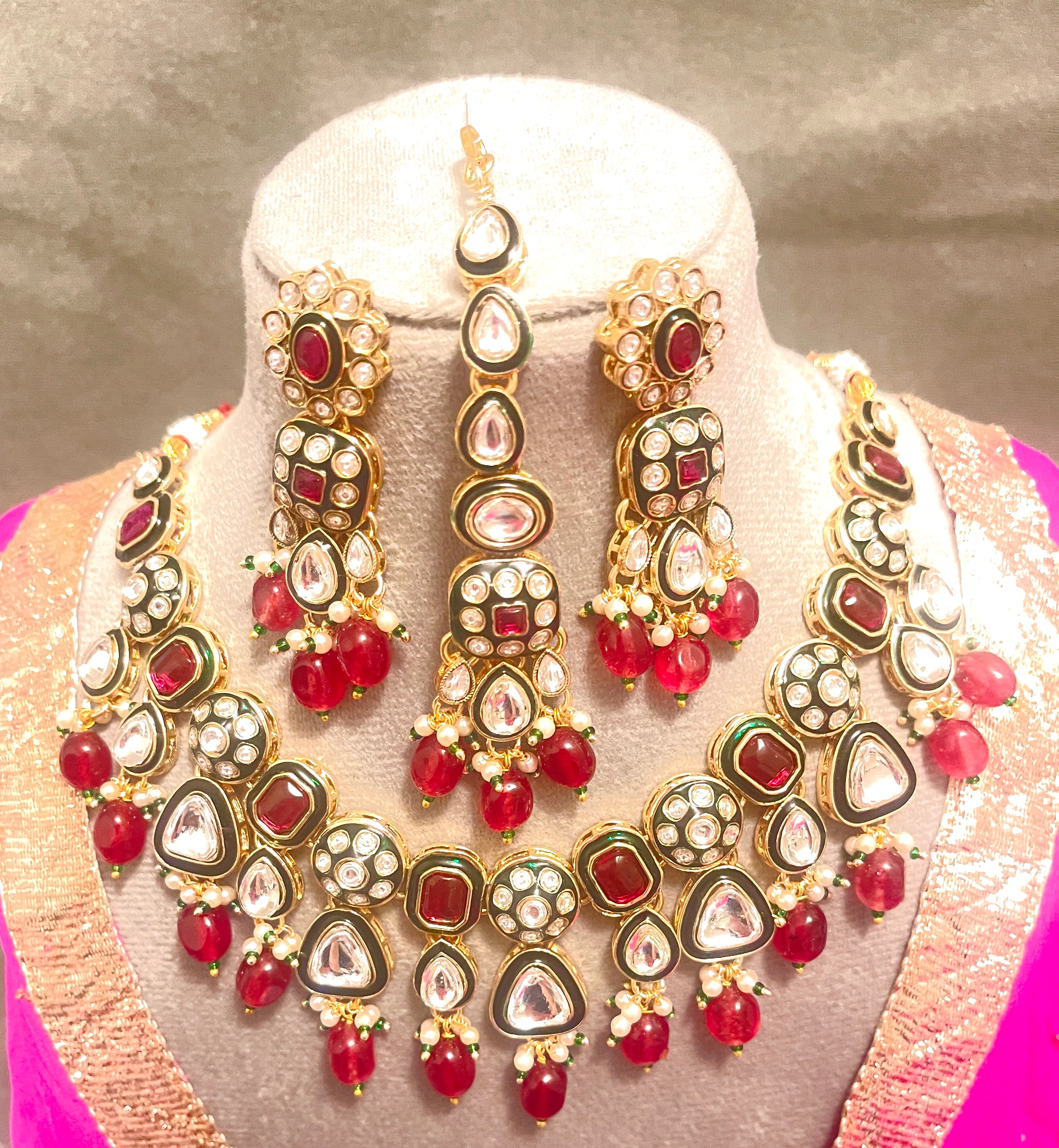 Ruby Heirloom Kundan Set - detail view showing craftsmanship