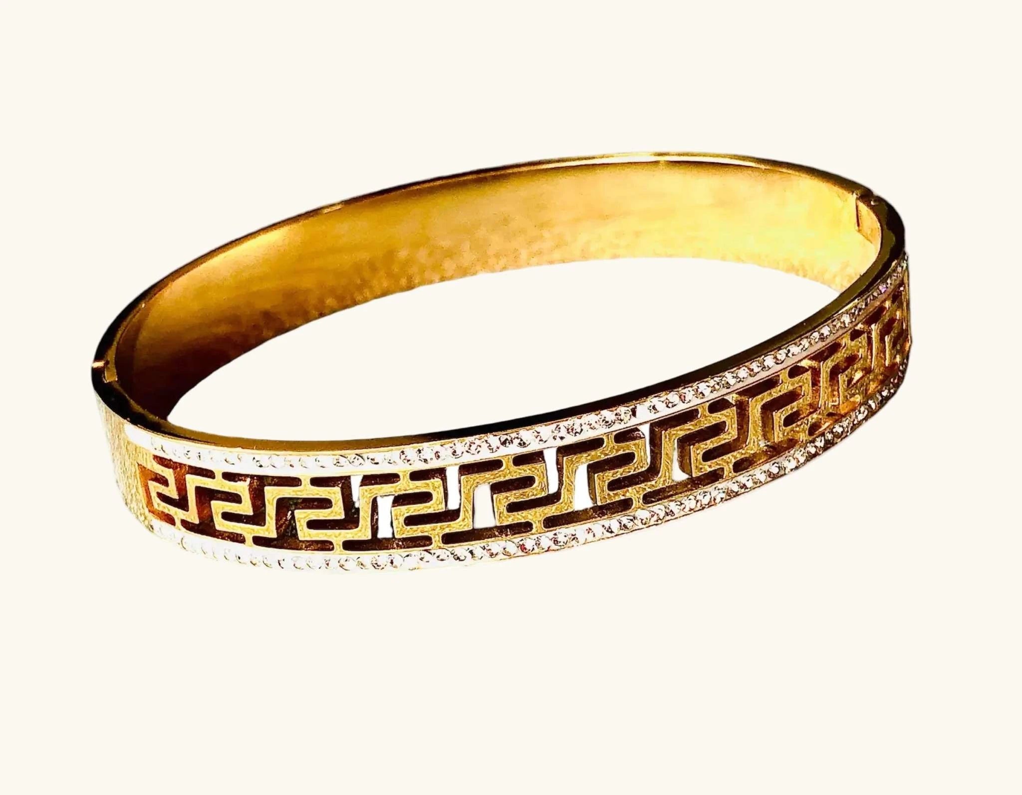 Gold AD Korean Bracelet with intricate geometric design and anti-tarnish finish
