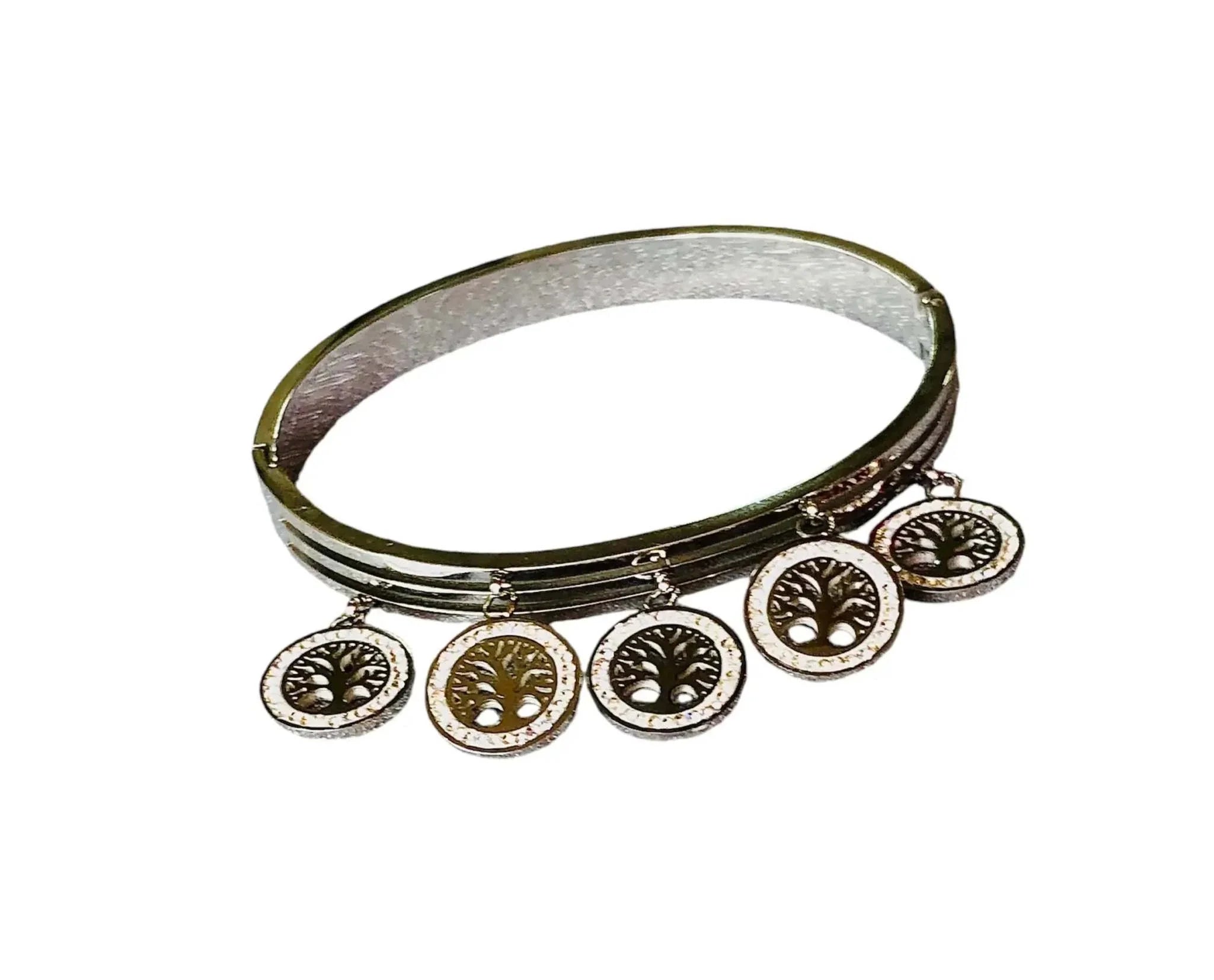 Silver Korean-style bracelet with anti-tarnish finish and tree of life charm pendants